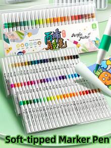 New 72 Color Large Capacity With Ink 30% Water-Based Acrylic Marker With Soft Tip, Suitable For Beginners To Draw, Easy And Fast Color. Birthday Presents For Friends, School Drawings, Back To School