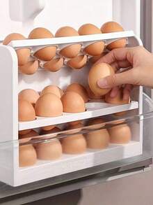 1pc 30-Egg Capacity Refrigerator Egg Storage Box, Automatic Rolling Design, 4-Layer Large Capacity Egg Holder
