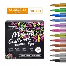 Set da 12 pezzi di pennarelli in metallo, con punte morbide e rigide, punta media, adatti per carta nera, creazione di biglietti, vetro, pittura su rocce, scrapbooking, album fai-da-te, ceramica