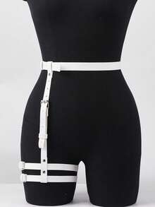 Cinta-liga de Couro para Coxa com Rebites, Arnês de Perna Punk Rock de Couro, Cinto de Fantasia Rave, Acessórios Sexy Femininos - Preto - Visão 10