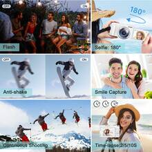 Cámara digital 4K CAMKORY talla grande reciente con pantalla de 3" giratoria 180°, cámara compacta con WiFi, cámara vlog de 64MP con zoom digital 16X, anti-sacudidas, autofocus, cámara de viaje para adolescentes y principiantes + tarjeta SD de 32GB + 2 baterías