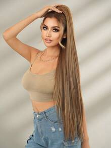 PIAOYUN Drawstring Ponytail Extension 40 Inch Highlight Blonde Long Straight Clip In Hair Extensions Soft Natural Looking Synthetic Hairpiece For Women Girls Party Daily Use - Blonde Highlight - View 1