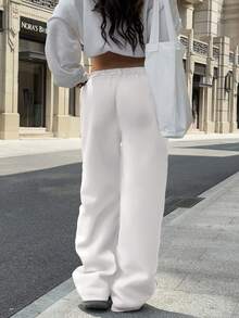 Pantalones de chándal sueltos y casuales de unicolor con cintura elástica - Blanco - Ver 5
