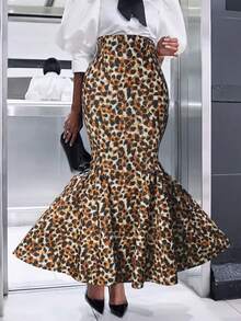 تنورة نسائية أنيقة بطبعة نمر على شكل A، خريفية