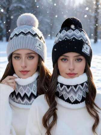 Conjunto de 2 piezas - Sombrero y bufanda de invierno a prueba de viento para mujer, con forro de punto y orejeras, conjunto de sombrero y cuello para mantener el calor en invierno, adecuado para atuendos de invierno en Navidad, Sombrero de invierno para mujer | Bufanda de invierno para mujer