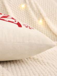 1pc/2pcs Christmas Pillow Cover, Merry Christmas Embroidered Plush Fabric, Farmhouse Decor For Living Room Bedroom Sofa, Holiday Gift