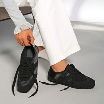 New Women's Flat Lightweight Versatile Casual Sneakers, Solid Black Color Block, Casual, Beach, Holiday, Wedding, Party, Office, Home, Gym, Outdoor, All Season