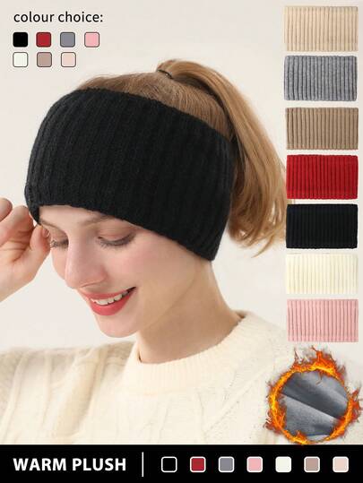 1-7pcs/Set Women's Winter Warm Knitted Soft Elastic Double-Layer Thick Vertical Striped Pattern Headband, Absorbent Sports Headband, Cold Weather Ear Warmer Headband, Women's Ear Muff Headband, Suitable For Daily Life And Sports/Yoga Exercises