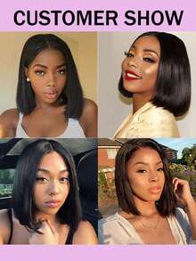 V Part Wig Human Hair Wigs For Women Bob Straight Glueless Wigs Brazilian Remy Human Hair 150% Density Bob Wigs Natural Black For Women
