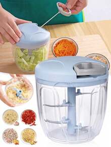 Manual Pull Cord Food Chopper - ABS Material Garlic Press And Vegetable Processor, No Electricity Needed, Suitable For Onion, Meat, Chili, Carrot, Fruit, Nuts, Herbs And More - Multicolor - View 2