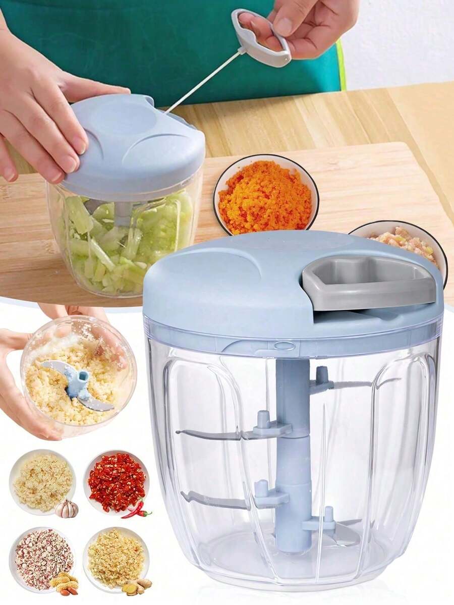 Manual Pull Cord Food Chopper - ABS Material Garlic Press And Vegetable Processor, No Electricity Needed, Suitable For Onion, Meat, Chili, Carrot, Fruit, Nuts, Herbs And More