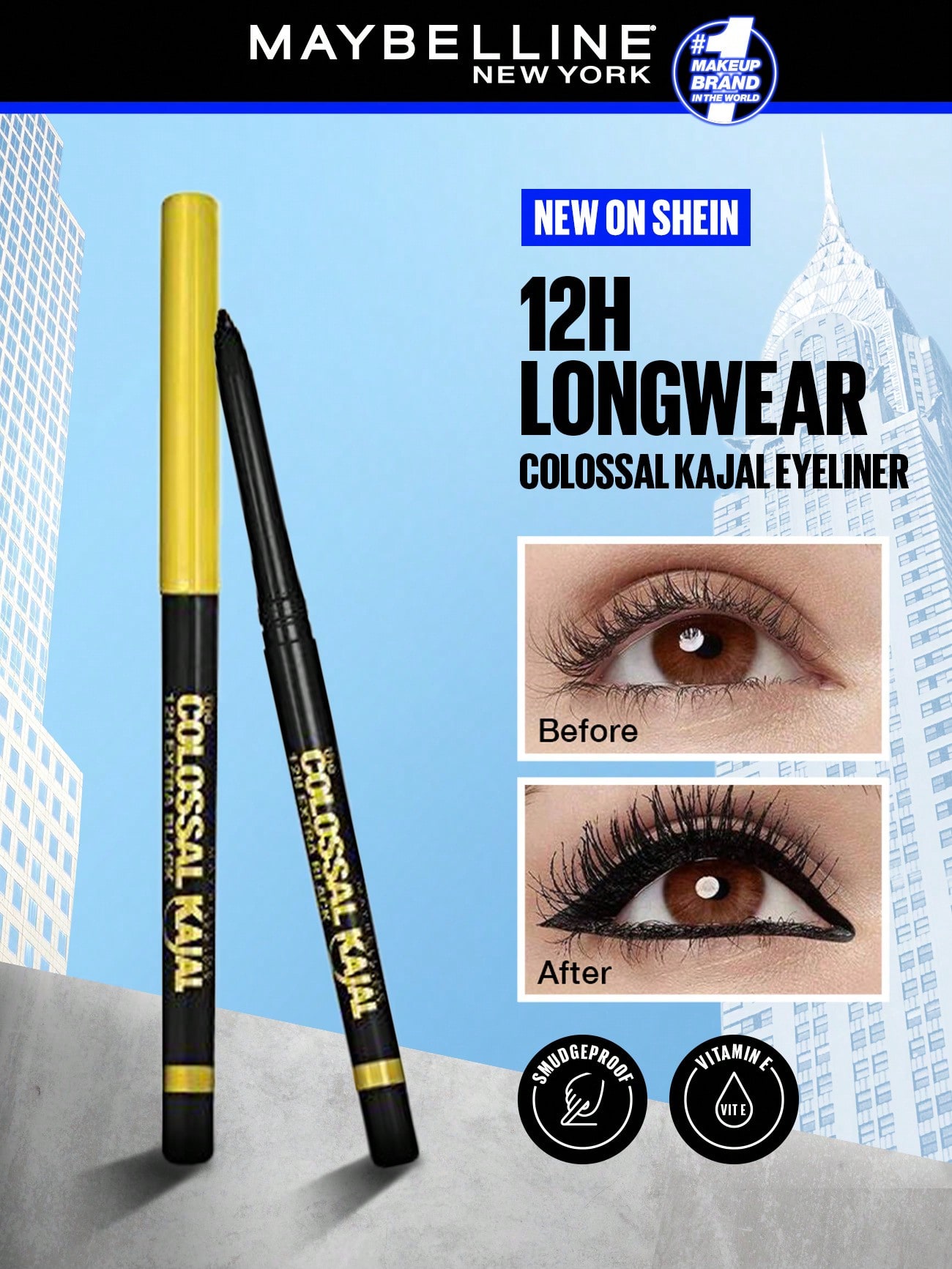 Maybelline قلم كحل أسود، 0.12 أونصة/0.35 جرام، ناع...