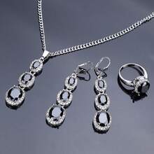 4 Stücke silberplattierter modischer Hochzeitsschmuck-Set mit großen Zirkonia Halskette, Ring, Ohrringe für Frauen als Weihnachts-, Erntedank- oder Geburtstagsgeschenk