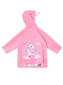 Outdoor Waterproof Raincoat With A Cartoon Pink Rainbow Unicorn Design, Featuring An Open Backpack Slot, Suitable For Outdoor Activities, Camping, Walking To And From School, With A Windproof And Waterproof Transparent Brim, Sold As A Single Piece.