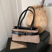 1 件 Low Tea 纯色绒面革单肩包，女士复古时尚方形单肩包，顶部双提手，拉链开合，适合旅行、购物、约会、女士礼物，非常适合通勤、户外、旅行、徒步旅行 - 卡其色 - 查看 10