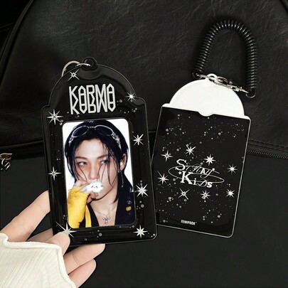 1pc Funky Black White Splashed Ink Photo Card Holder, Skz Photocard Holder, Splashed Ink,Star Element,Pu Material,Applicable To K-Pop Photocard,Photo Card Holder Keychain,Concert Support,Bag Charm,Etc