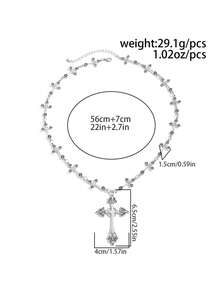 1 chiếc vòng cổ mặt thánh giá sọc tối giản cổ điển dành cho nam, vòng cổ trang trí hình ngôi sao bạc và dây chuyền, thiết kế tinh tế, phụ kiện phong cách đường phố, trang sức quyến rũ cho trang phục đại học - Trắng K - Xem 8