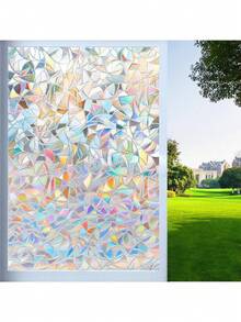 1 Roll Rainbow Window Privacy Film, Colorful Glass Rainbow Decorative Window Sticker, Static Cling Sunshade Decal, For Home Heat Insulation, Glue-Free - Multicolor - View 6