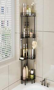 Consumest Corner Shower Caddy Standing - 3-Tier Stainless Steel Shower Organizer With Soap Holder And 4 Hooks, Large Capacity Corner Shelf Stand For Bathroom, Rest Room, Black - ColorA - 查看 6