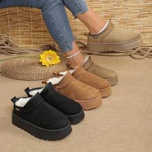 女士厚底防滑短款雪地靴，保暖内衬冬季新款厚实保暖冬鞋，短筒雪地防滑面包冬鞋，厚底毛毛鞋