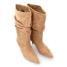 shoes&blues.es Bota de caña alta efecto arrugado, tacón fino. Cierre de cremallera estampado liso, ideal para mujer temporada otoño invierno. - Caqui - Ver 6