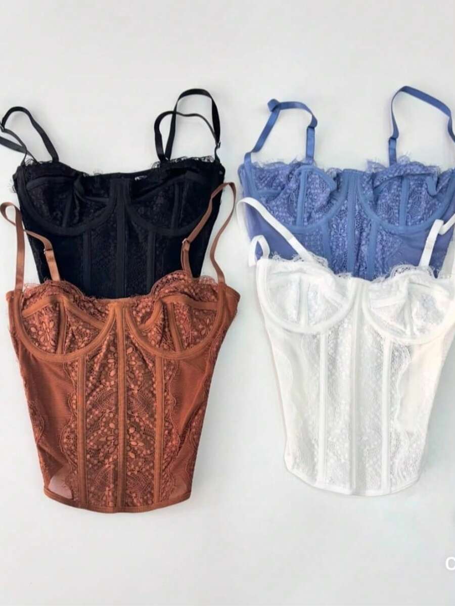 Cropped Corset Lace Straps - 鏽棕色 - 查看 1