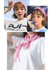 WENLOOY Square Satin Silk Feeling Hair Scarf Headscarf For Women/Men's Necktie Silk Bandanas Pocket Squarehalloween - Fj02-15 Hồng - Xem 5