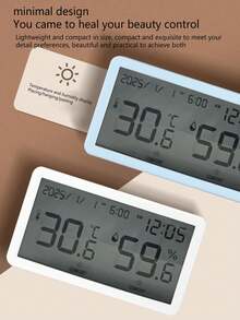 LCD Dual Display (Temperature & Humidity/Clock) Digital Thermometer Hygrometer, Battery Operated, Suitable For Bedroom, Study, Greenhouse
