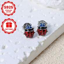 925纯银瓢虫耳环，可爱昆虫耳环，配有精美礼盒，适合作为万圣节、感恩节、圣诞节礼物 - 紅色 - 查看 3