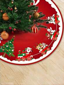 1pc Winter Santa Claus Christmas Tree Skirt - Holiday Atmosphere Decoration, Polyester Material, Stocking Up At The End Of The Year Home And Party Holiday Decoration,Christmas Decorations Gift - Multicolor - View 1