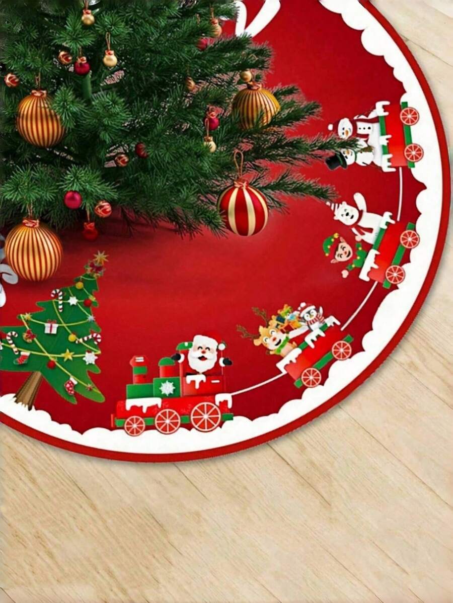 1pc Winter Santa Claus Christmas Tree Skirt - Holiday Atmosphere Decoration, Polyester Material, Stocking Up At The End Of The Year Home And Party Holiday Decoration,Christmas Decorations Gift - Multicolor - View 1