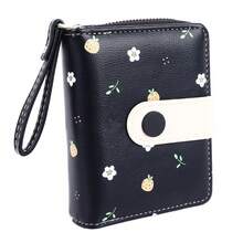 Cartera compacta para mujer con compartimento para monedas con cremallera - Negro - Ver 7