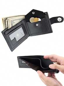 时尚男士钱包大容量硬币钱包带拉链零钱包钱夹感恩节生日礼物大容量多卡位，商务休闲风格，生日礼物，毕业礼物，父亲节礼物 - 黑色 - 查看 2