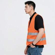 4pcs Unisex Durable Cotton Blend Reflective Vest, Suitable For Construction Sites And Outdoor Activities To Increase Visibility - Fluorescent Green - View 7