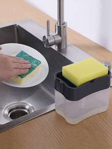 1pc Kitchen Soap Dispenser And 5pcs Sponge Holder, Soap Pump Dispenser With Sponge Rack, Plastic Dishwashing Liquid Squeezer Container, Kitchen Detergent Dispenser, Sink Accessories, Efficient Cleaning Tool Kitchen Items Kitchen Accessories Kitchen Tools
