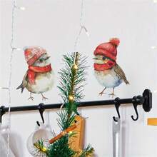 1 pièce Sticker mural de maison d'oiseau, décoration murale de Noël, sticker de fenêtre en verre d'atmosphère d'oiseau avec chapeau de Noël, sticker statique pour salon, chambre à coucher, décoration de pièce, décoration de chambre, décoration de cuisine, décoration murale