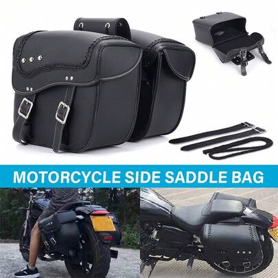 2PCS Universal B54775 Motorcycle Saddlebags PU Leather Waterproof Tool Bag Luggage Saddle Bags For Motorbike