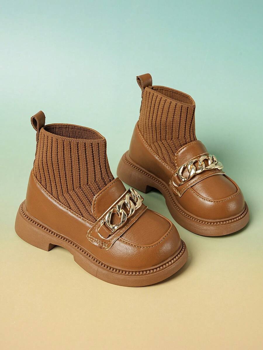 1 Pair Infant Knitted Bootie Socks, Lightweight & Comfortable For Everyday Outdoor Wear, Spring/Autumn/Winter - Brown - View 1