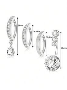 4pcs Belly Button Ring Dangle, Clicker Belly Rings For Women, Surgical Stainless Steel CZ Belly Button Piercing, Reverse Navel Rings Body Jewelry, Golden/Silver/Pink - Belly ring - View 11