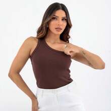 Blusa mula manca elegante canelado basica social blusa um ombro só feminina - Marrom - Visão 2