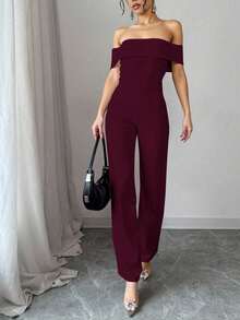 Mono para mujer sexy elegante tela sencilla ajustado escote bardot sin mangas primavera verano fiesta y noche - Rojo violeta - Ver 2