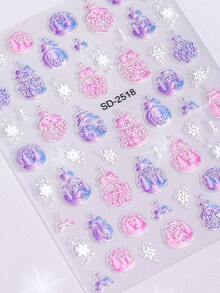 3 pezzi Adesivi per unghie natalizi 5D a gradiente, con fiocchi di neve, alberi di Natale, alci, palline di cristallo, luci colorate e neve, design carino ed elegante in stile Y2K per Natale e Capodanno, decorazioni per unghie autoadesive, gel polish, decalcomanie