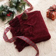 Burgundy Chenille Throw Blanket For Couch, Decorative Fringe Velvety Red Blankets For Sofa Bed,Soft Cozy Knit Throws With Tassels,Christmas Decor, 50"X60" - Màu Đỏ Sâu - Xem 6