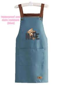 新款防水防油厨房围裙，高端外观，防刮帆布围裙，适用于餐厅，新款小熊图案围裙，防水围裙，适用于家庭厨房烹饪和清洁，餐饮制服腰带，防油防水围裙，可调节肩带