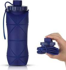 Silicone Collapsible Bottles,Lightweight Reusable Leakproof Traveling Camping Hiking Cycling Sports Outdoor,Foldable Portable Travel Bottle 600ML Dark And Purple 2Pack. - Dark Blue - View 11