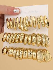 6-12pcs/Set Fashionable Delicate Minimalist C-Shape Hoop Earrings, Suitable For Women's Daily, Date, Party Outfits