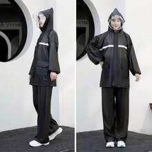 2pcs Women Outdoor Casual Cycling Raincoat + Pants Set, Waterproof Zipper Full Body Motorcycle Rain Gear With Double Visor & Pockets