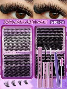 CMAYOME 800/640/621 Pcs D-Shaped High-Capacity Mixed Pack Of False Eyelashes And Mascara, 10D + 20D + 30D + 40D/50D + 60D + 80D + 100D / 30D + 40D + 60D + 80D / 80D + 100D + 120D + 150D. Multiple Specifications With Varying Densities And Softness. Natural And Fluffy False Eyelashes. DIY False Eyelashes. Natural-Looking Cluster Of False Eyelashes.