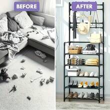 Functional Shoes And Outerwear Metal Frame -60cm, Detachable Hooks, Multi-Layer, Free Standing Storage For Homes And Apartments - 5-layer Multifunctional Black - View 5