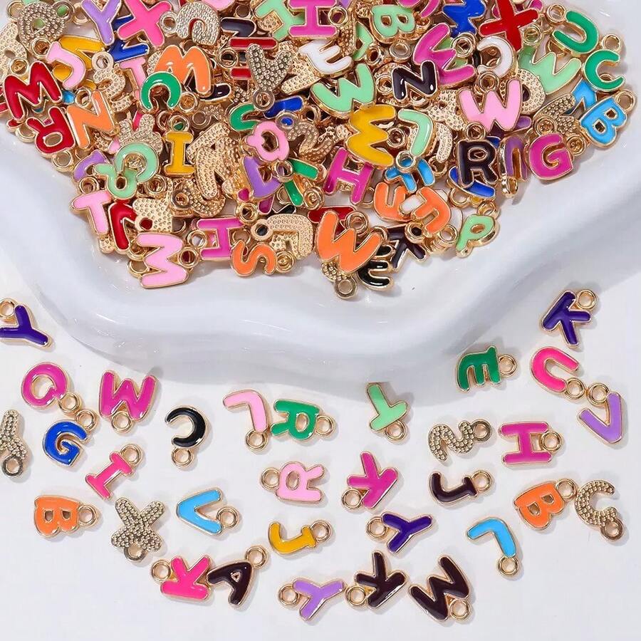 26pcs A-Z Letter Pendant, Round Double-Sided Enamel Letter Charms, Suitable For DIY Personalized Jewelry Making - Mixed Color Letters - View 1
